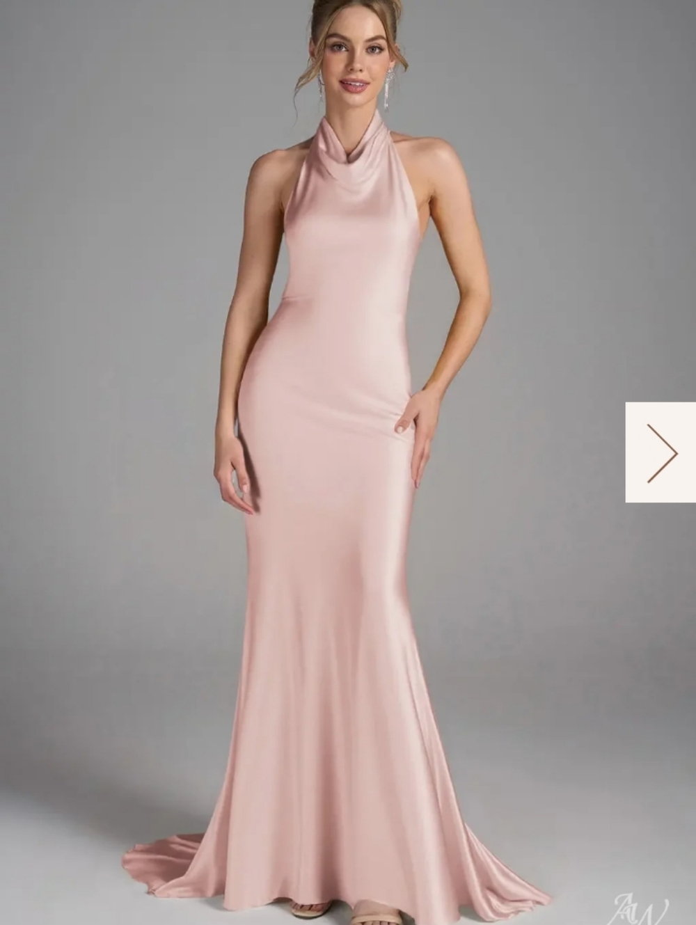 Sleek Halter Cowl Satin Maxi Dress in Blush Pink